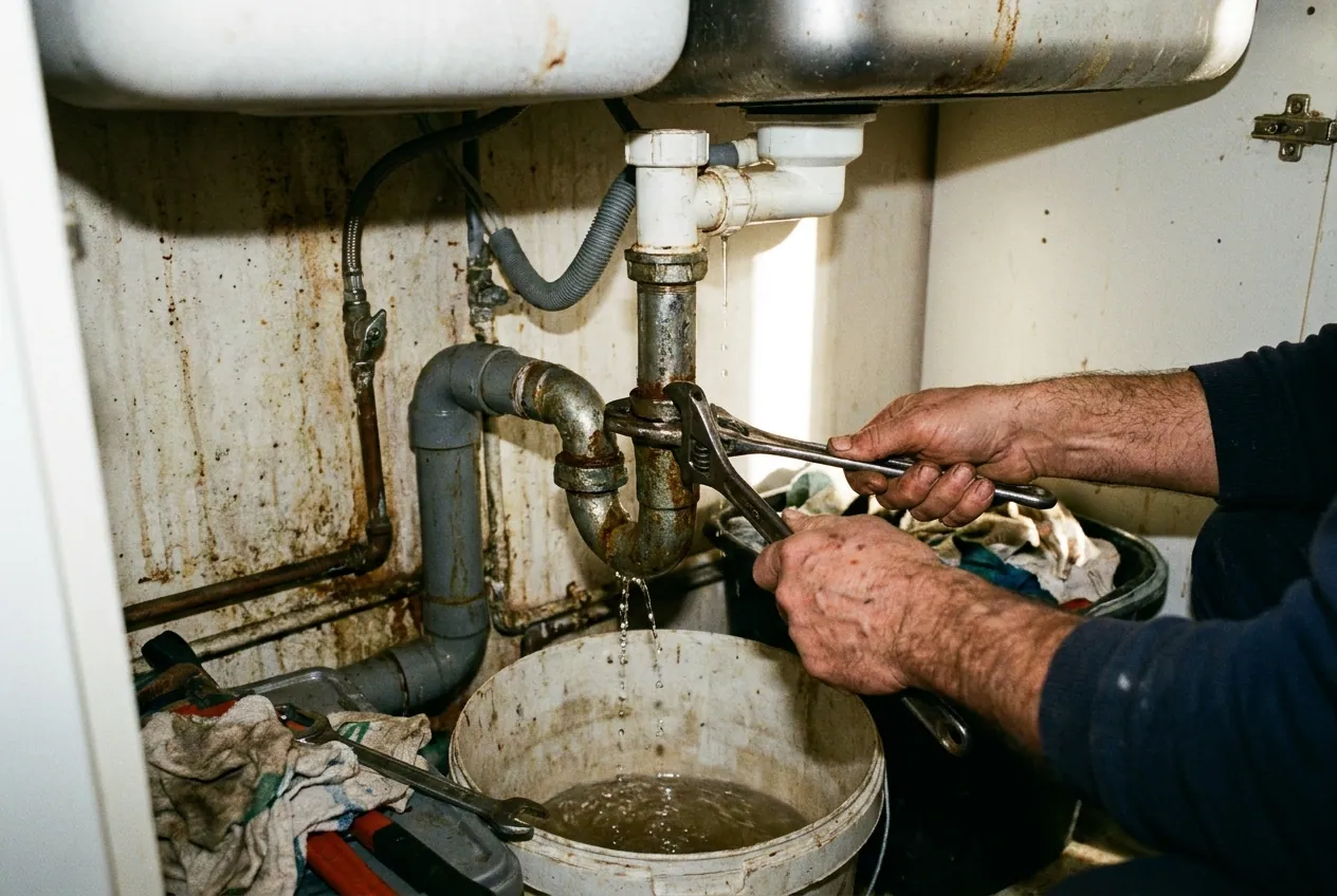 Canalisation qui fuit sous un évier dans un appartement de Montrouge